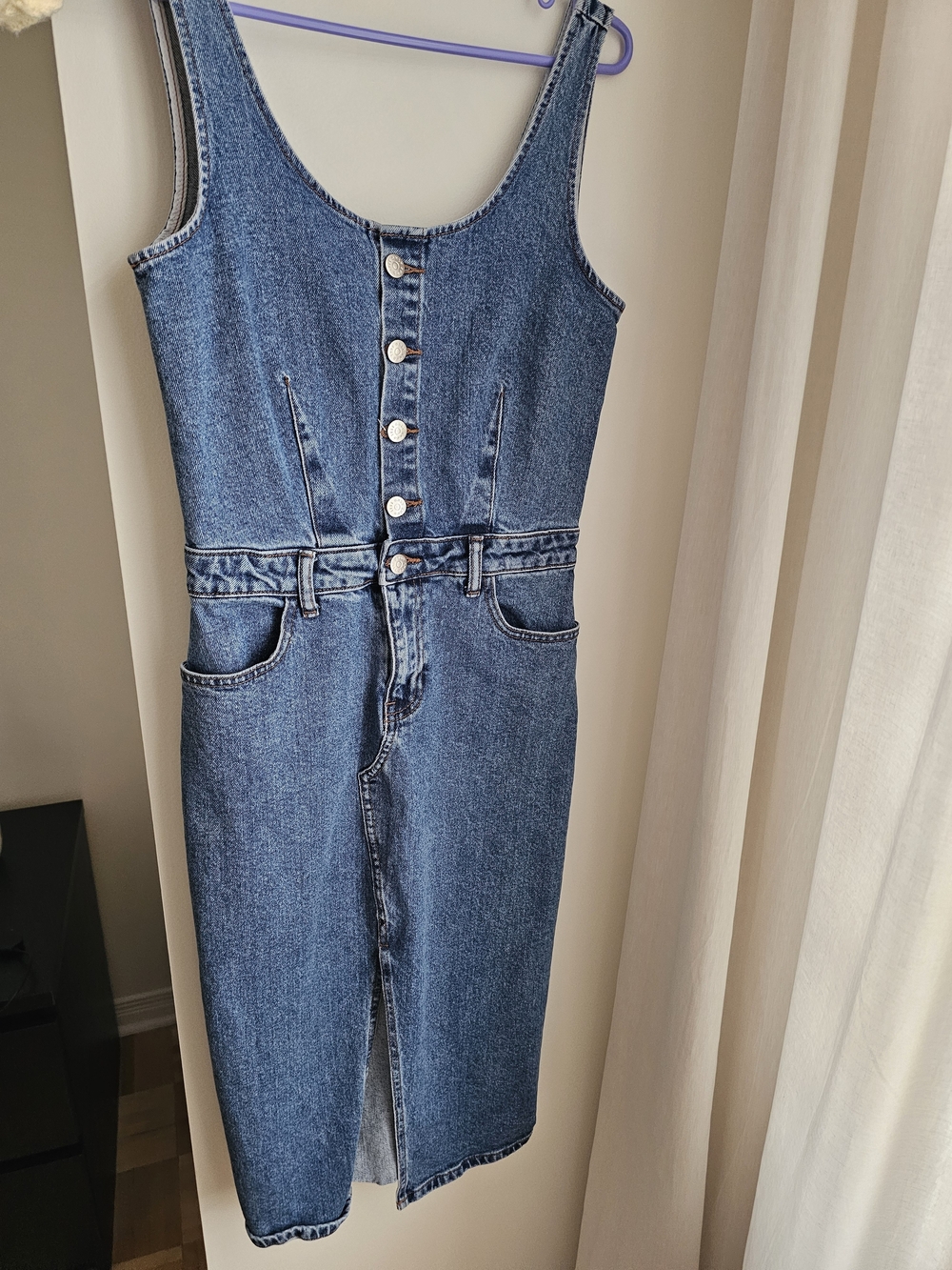 Only Blue Button-Front Denim Midi Dress